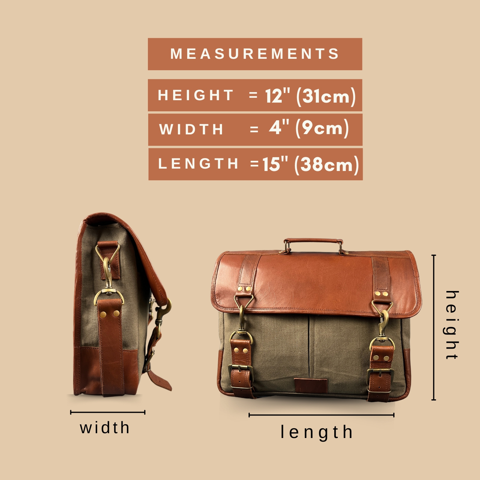 Madosh Genuine Brown Leather  Canvas Laptop Men’s Briefcase Side Crossbody Office Shoulder Business Messenger Laptop Handbag for men